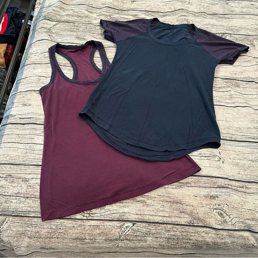 Lululemon Navy and Magenta Tee and Tank Set Both Size ~6